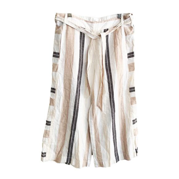 By Anthropologie Colette Pants Tan Striped Belted Elastic Waist Wide Leg Size S - Picture 2 of 8